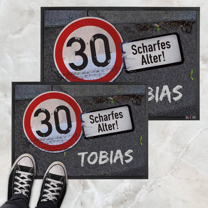 Fußmatte - Achtung - mit Name und Alter
