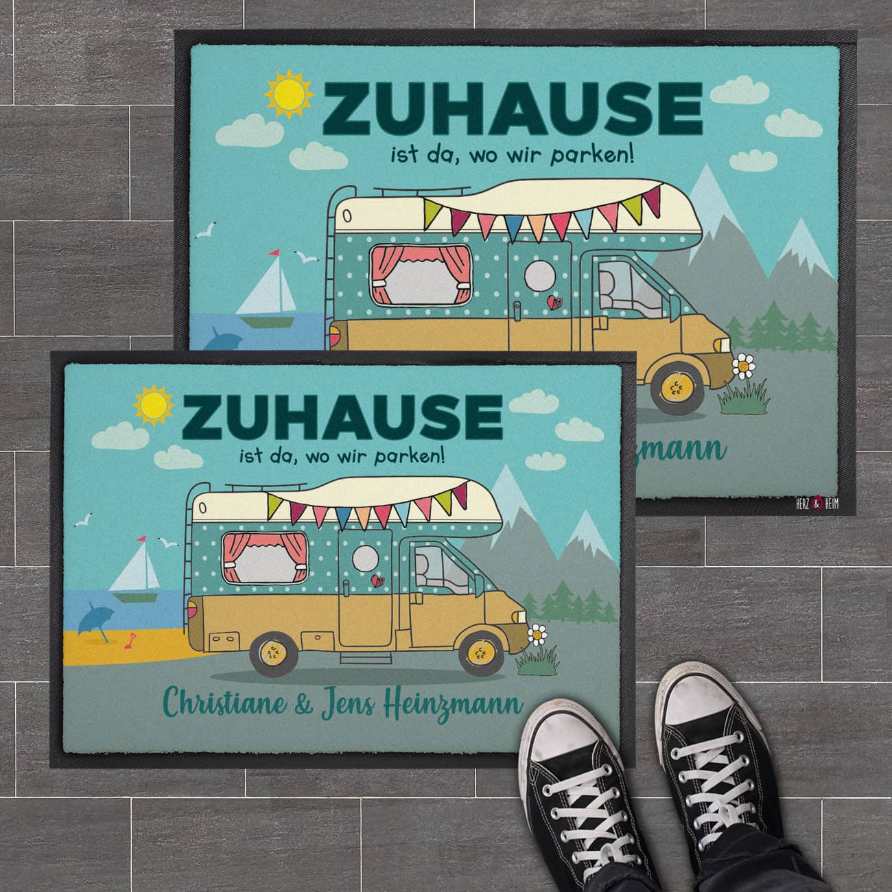 Fußmatte personalisiert mit Namen und Wohnmobil Motiv - 2 Größen
