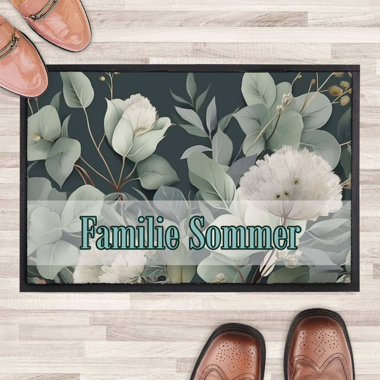 Blumen-Fußmatte mit Eukalyptus und Ihrem Text