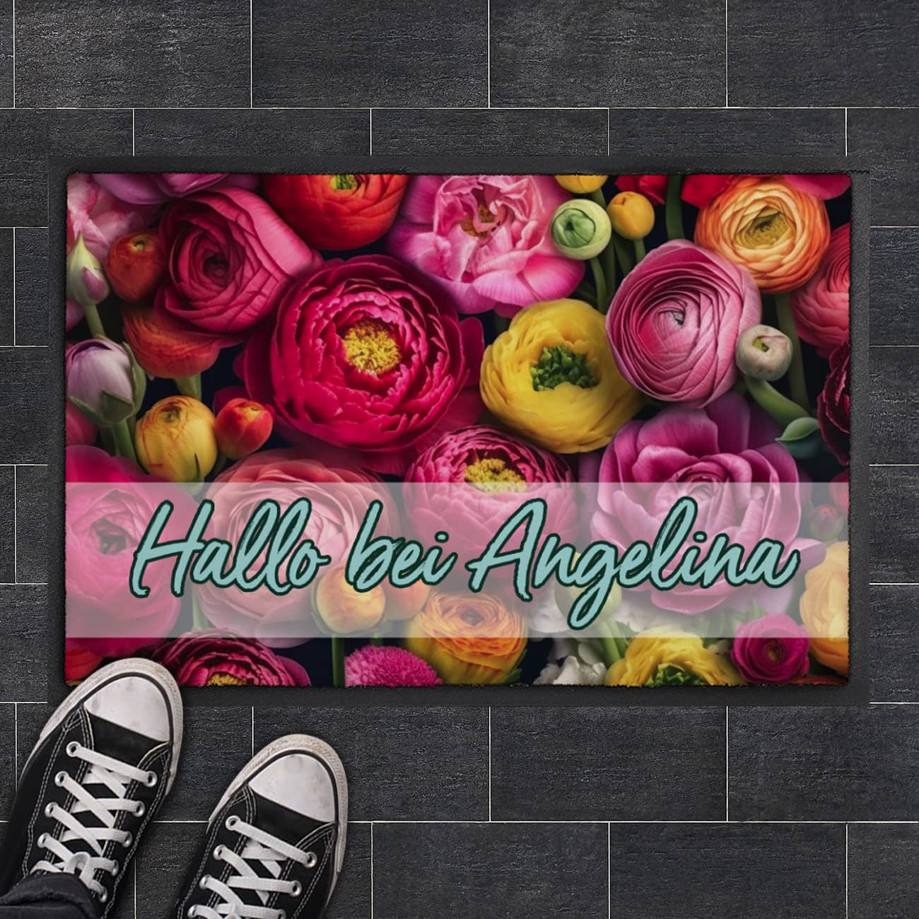 Herbstblumen-Fußmatte - verschieden Motive mit Ihrem Text