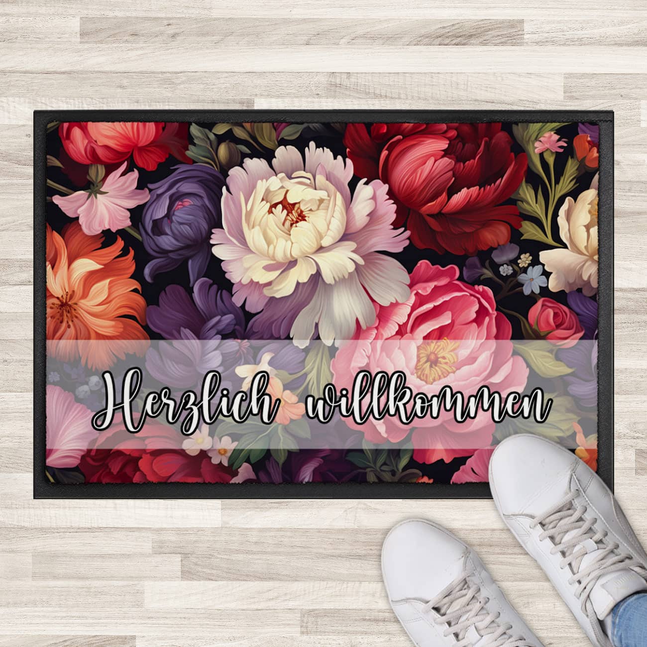 bunte Blumen-Fußmatte mit Ihrem Text