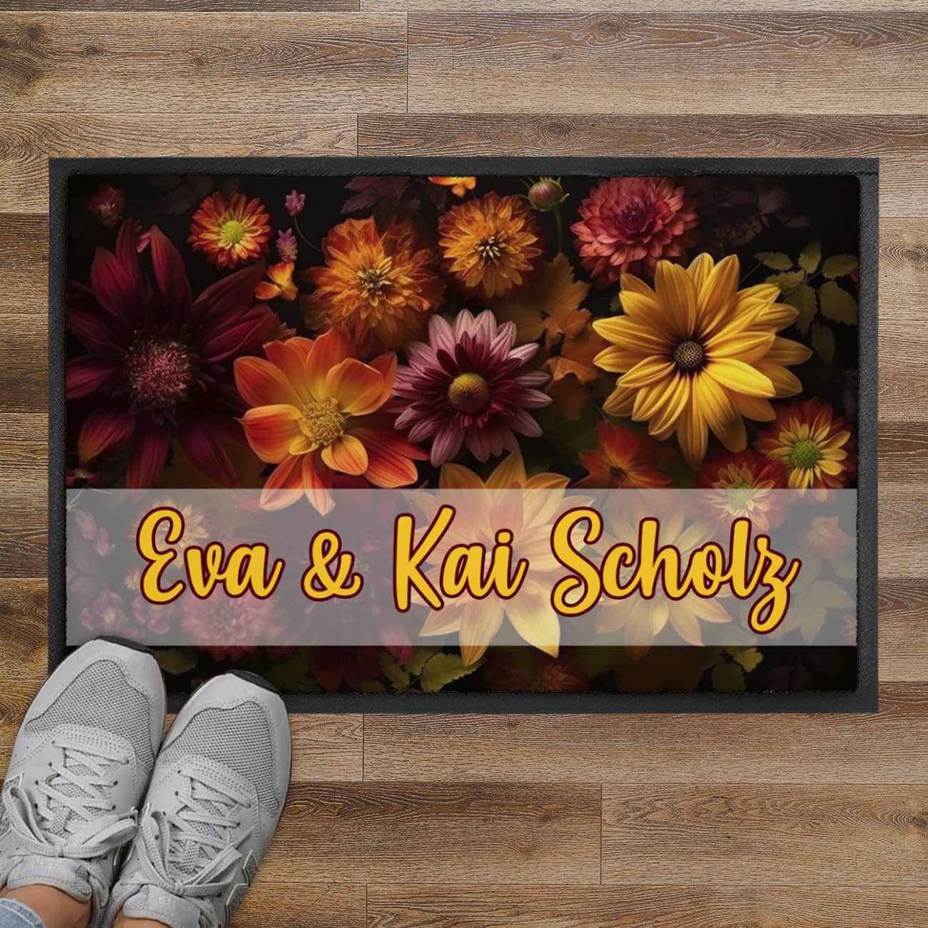 Bunte Blumen-Fußmatte - verschieden Motive mit Ihrem Text