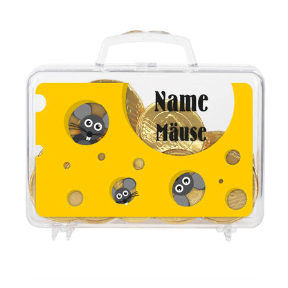 Kleiner Geldkoffer Mäuse mit Namensaufdruck