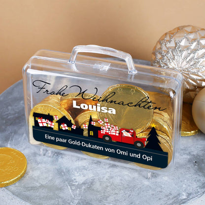 Kleiner Geldkoffer mit Weihnachtsmann und persönlichem Gruß