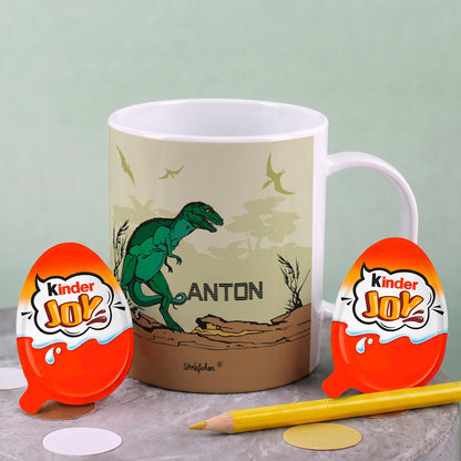 Schöne Kindertasse mit Dinosaurier und Namen des Kindes | Geschenk für Einschulung & Kinder