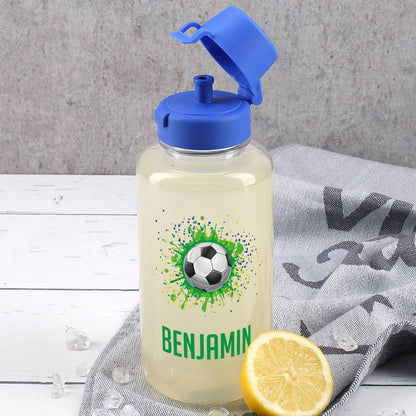 Transparente Fußball Trinkflasche mit Name, 0,7 L
