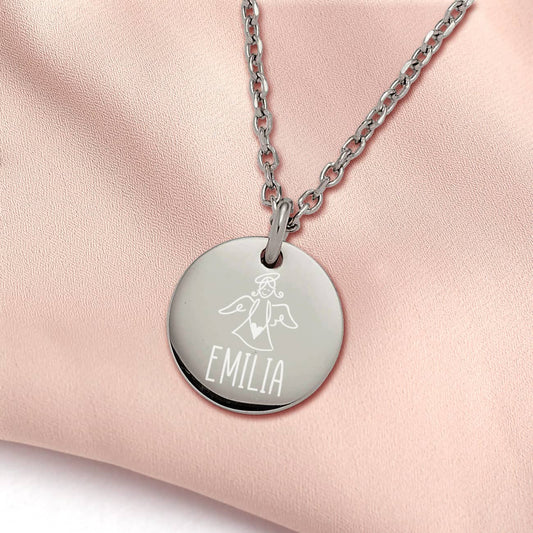 Schutzengel Halskette mit Name graviert - Silber