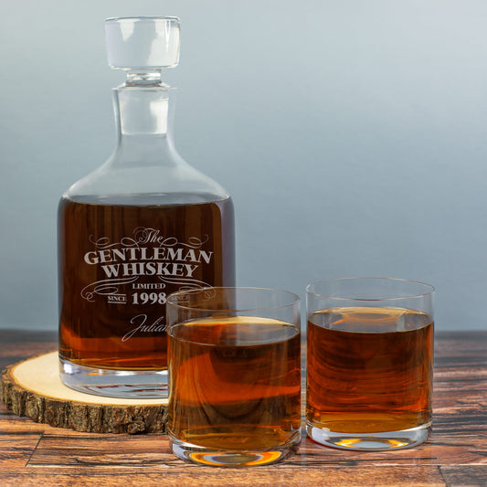 Edles Gentleman-Whisky-Set von Leonardo - personalisiert mit Name und Geburtsjahr | Männergeschenk