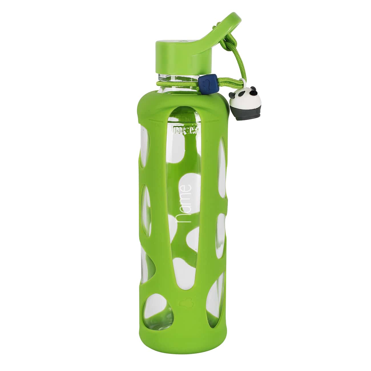 Trinkflasche für Kinder in grün mit Pandaanhänger