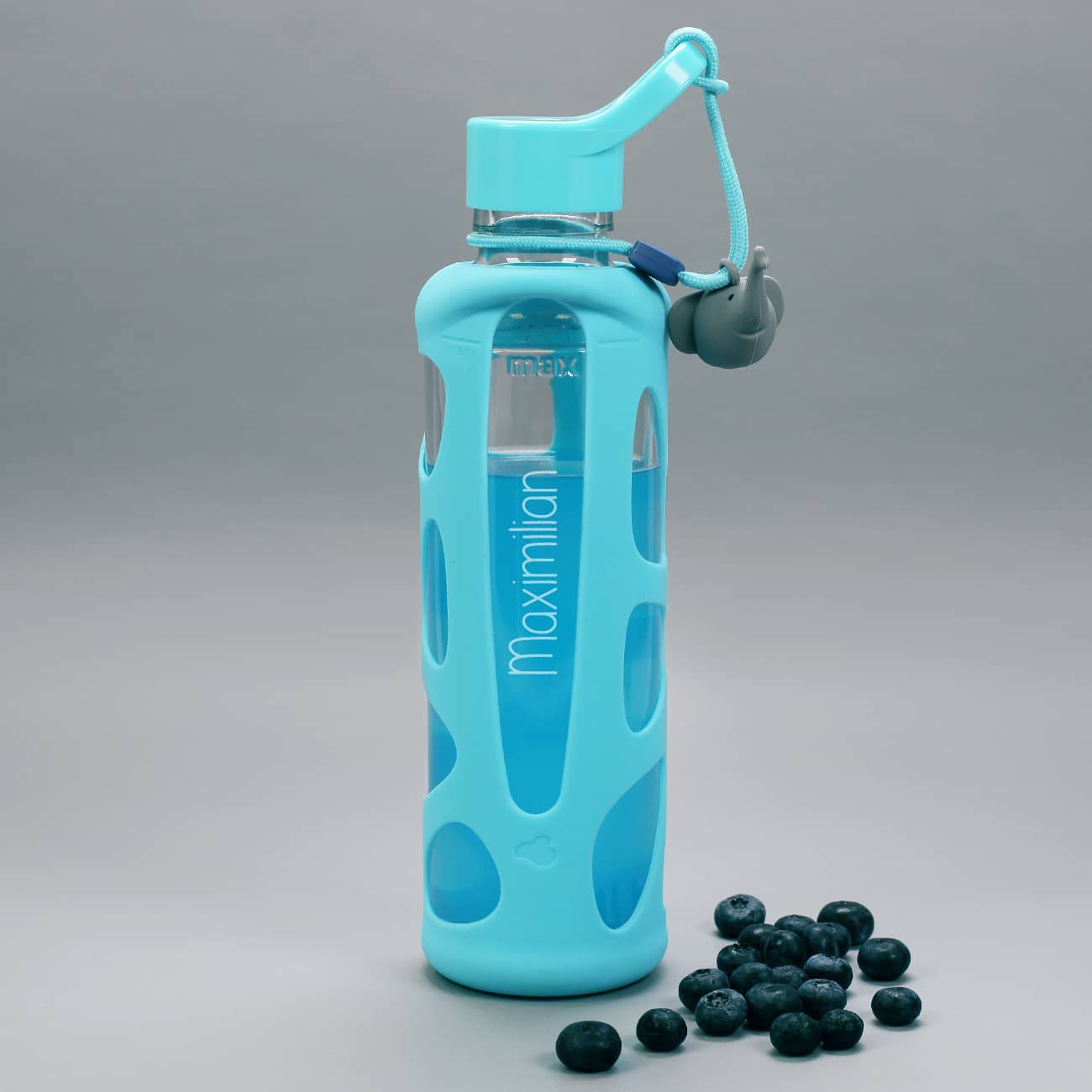 Trinkflasche für Kinder in türkis mit Elefant und Namensgravur