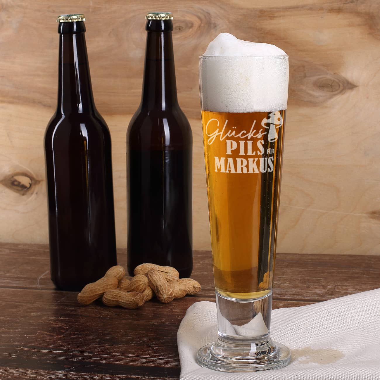 Glückspils Bierglas mit Gravur