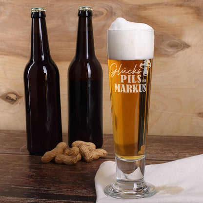 Glückspils Bierglas mit Gravur