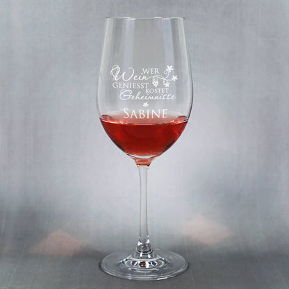 "Wer Wein genießt kostet Geheimnisse" Leonardo Weinglas mit Namensgravur