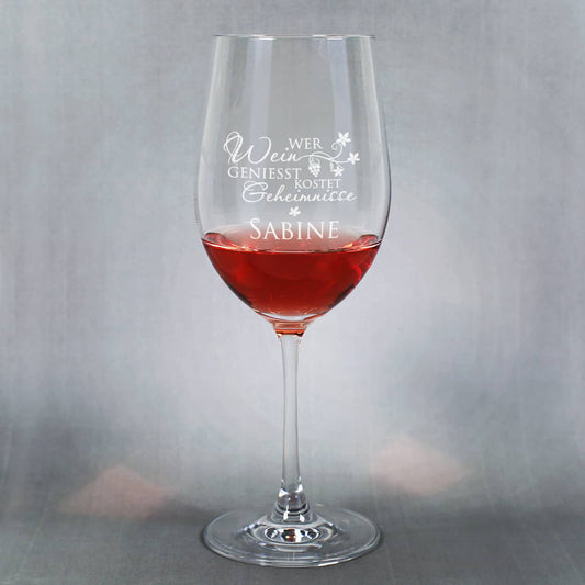 "Wer Wein genießt kostet Geheimnisse" Leonardo Weinglas mit Namensgravur