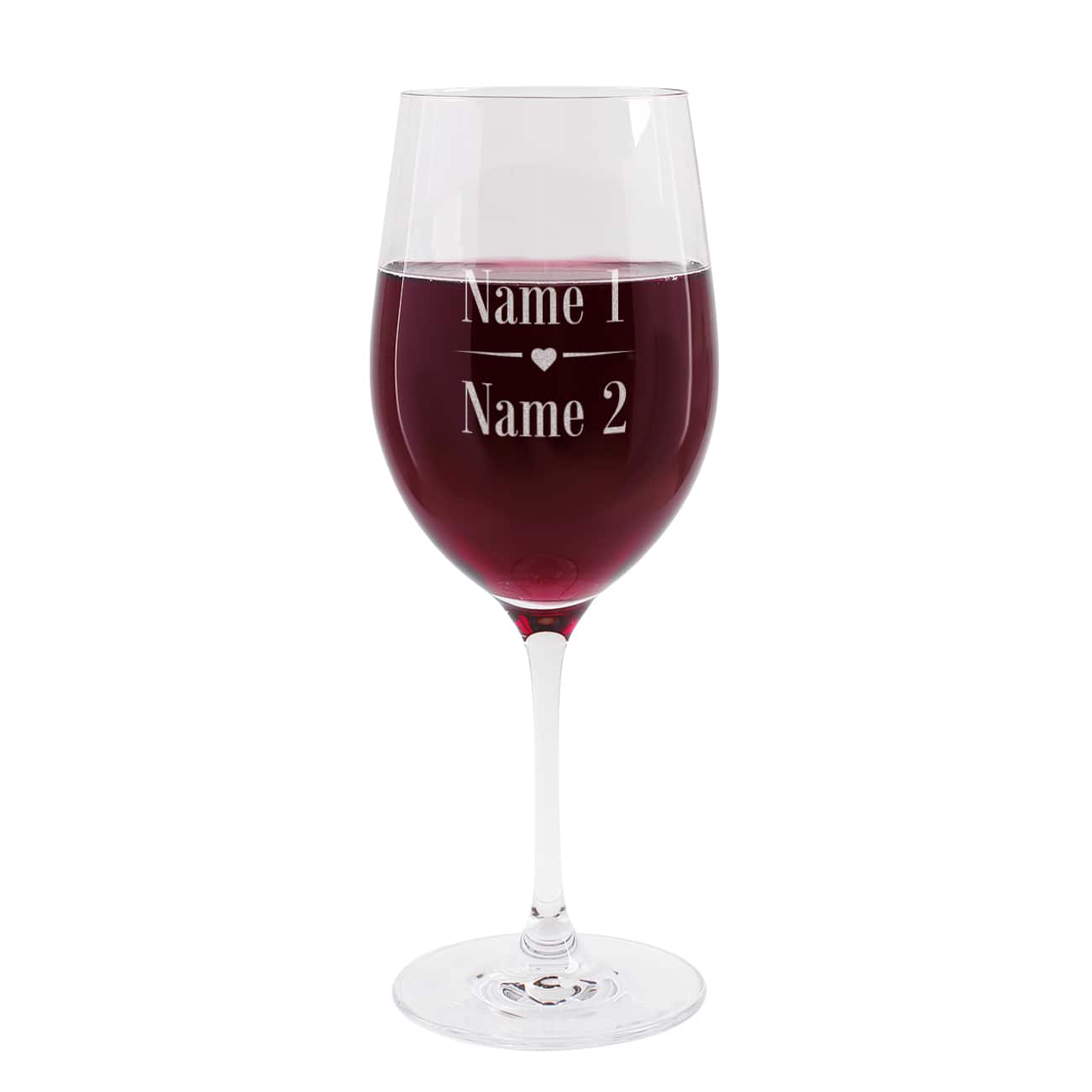 graviertes Leonardo Weinglas mit zwei Namen und Herz