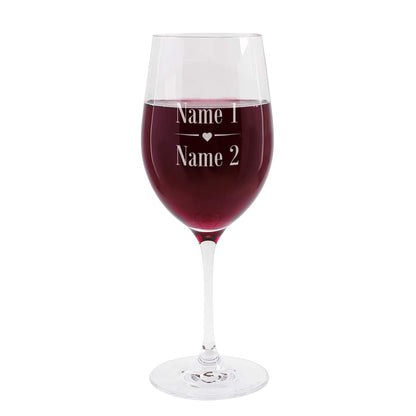 graviertes Leonardo Weinglas mit zwei Namen und Herz