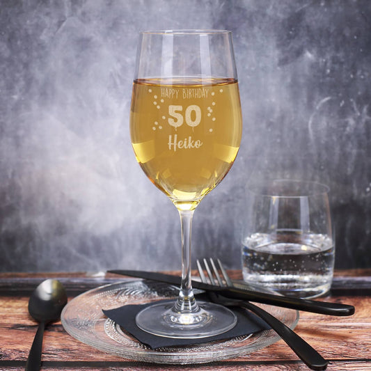 Happy Birthday 50 - graviertes Weinglas zum 50. Geburtstag mit Name