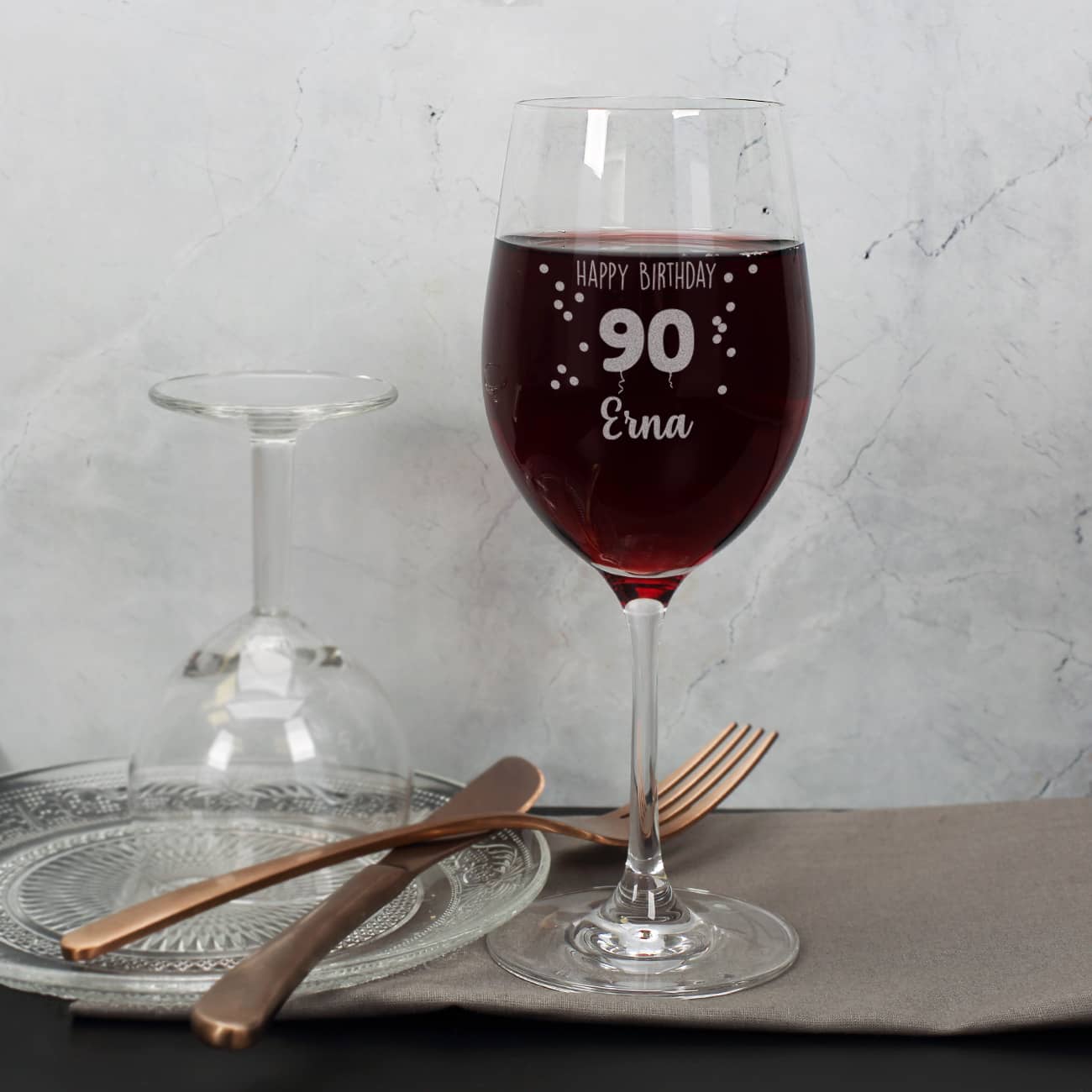 Happy Birthday 90 - Weinglas mit Name graviert zum 90. Geburtstag