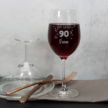 Happy Birthday 90 - Weinglas mit Name graviert zum 90. Geburtstag