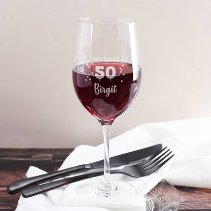 Happy Birthday 50 - graviertes Weinglas zum 50. Geburtstag mit Name