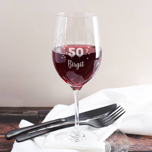 Happy Birthday 50 - graviertes Weinglas zum 50. Geburtstag mit Name