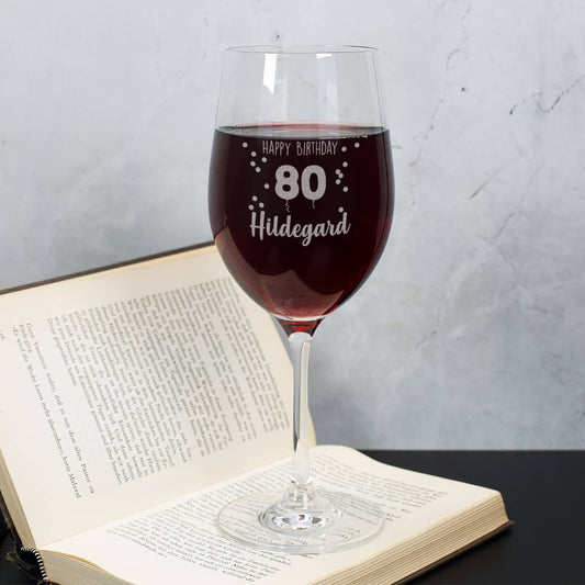 Happy Birthday 80 - graviertes Weinglas mit Name