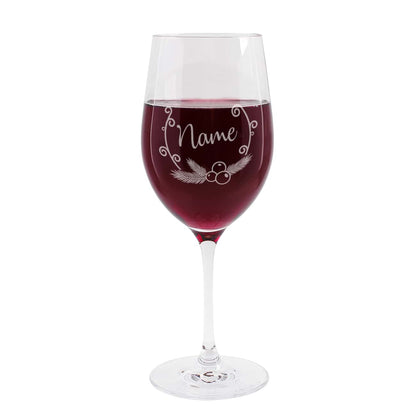 Rotweinglas mit Weihnachtskranz und Namensgravur