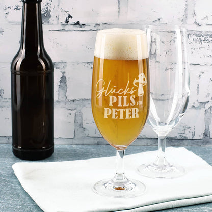 Glückspils-Bierglas mit Namensgravur