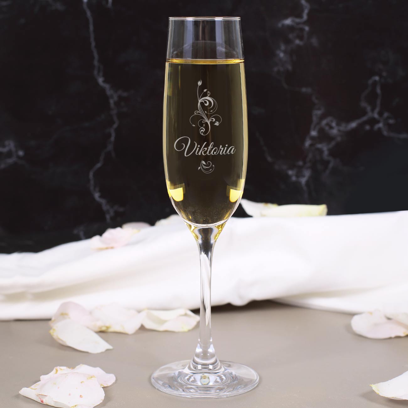 graviertes Sektglas Flower Edition mit Wunschname