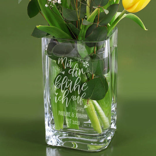 Mit dir blühe ich auf - Vase mit romantischer Gravur zur Hochzeit