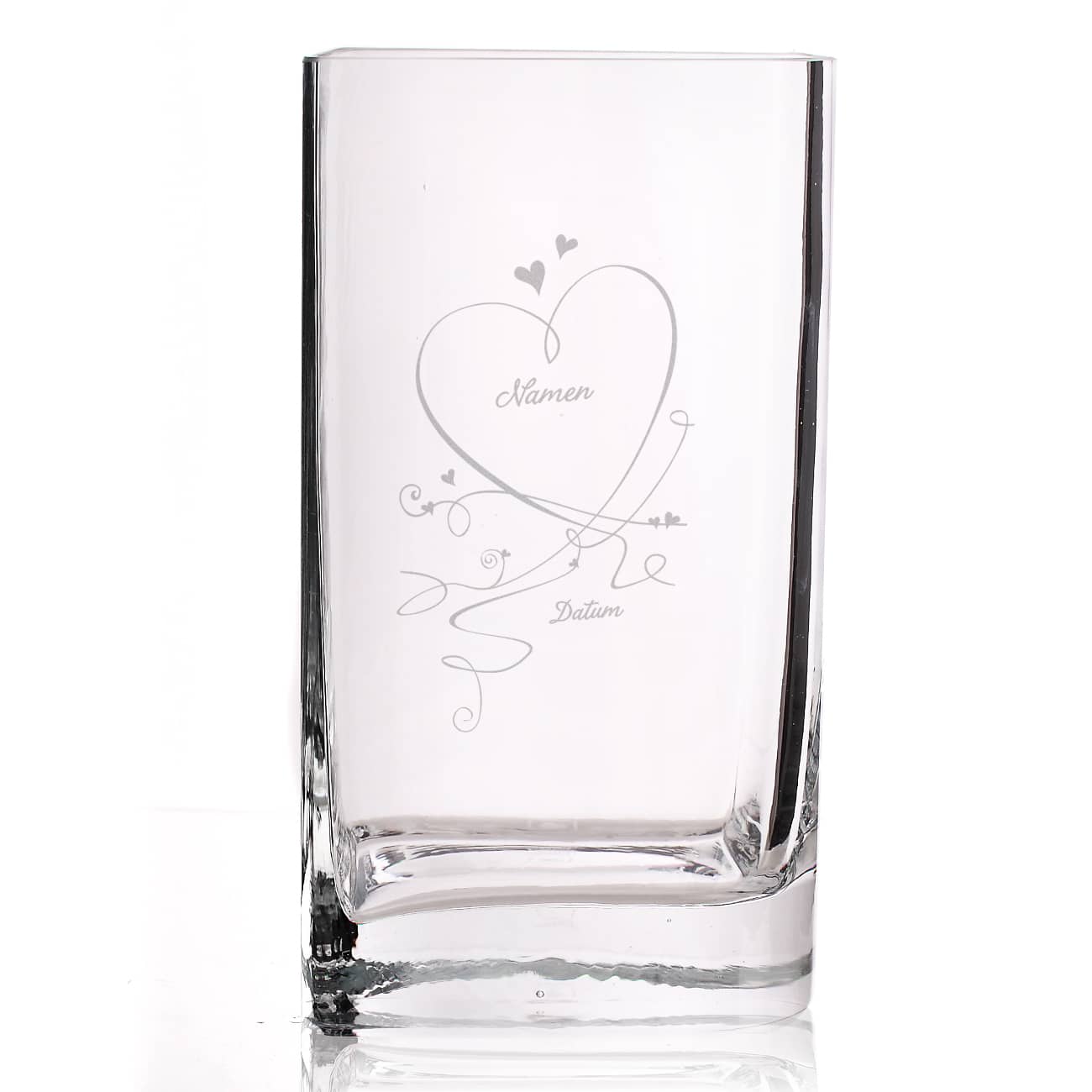 Gravierte Vase zur Hochzeit mit Wunschnamen und Datum