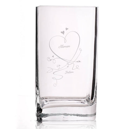 Gravierte Vase zur Hochzeit mit Wunschnamen und Datum