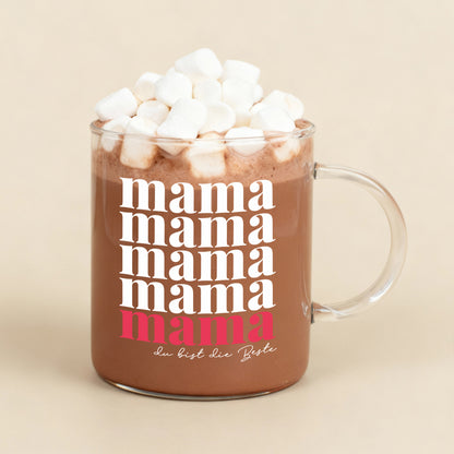 Modernes Teeglas von Leonardo mit „Mama“-Design und personalisierbarem Namen. Perfektes Geschenk zum Muttertag. 400 ml, klares Glas für Tee, Kaffee oder Kakao.