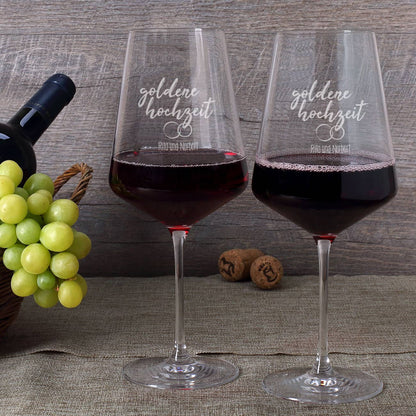 Rotweingläser Gold Hochzeit mit Gravur