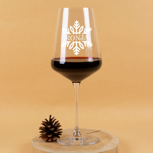 Personalisiertes Leonardo Weinglas mit Schneeflocke und Name Ronja