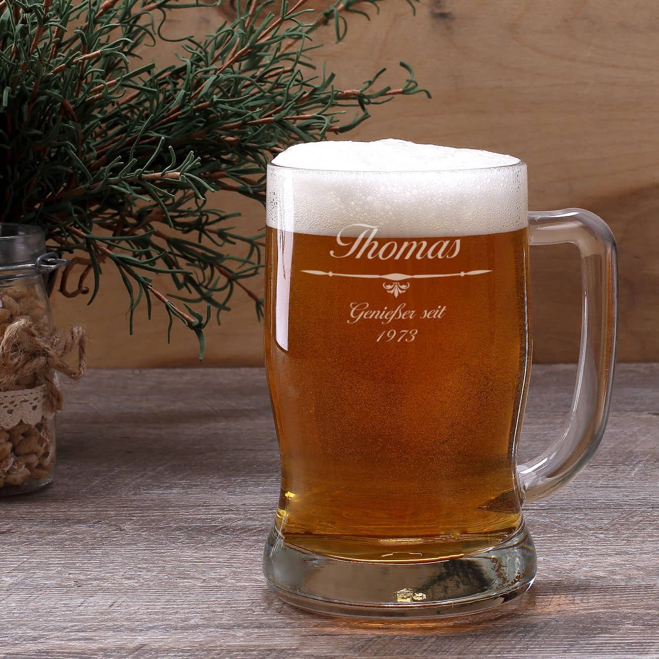 Graviertes Bierseidel mit Wunschnamen und Geburtsjahr 