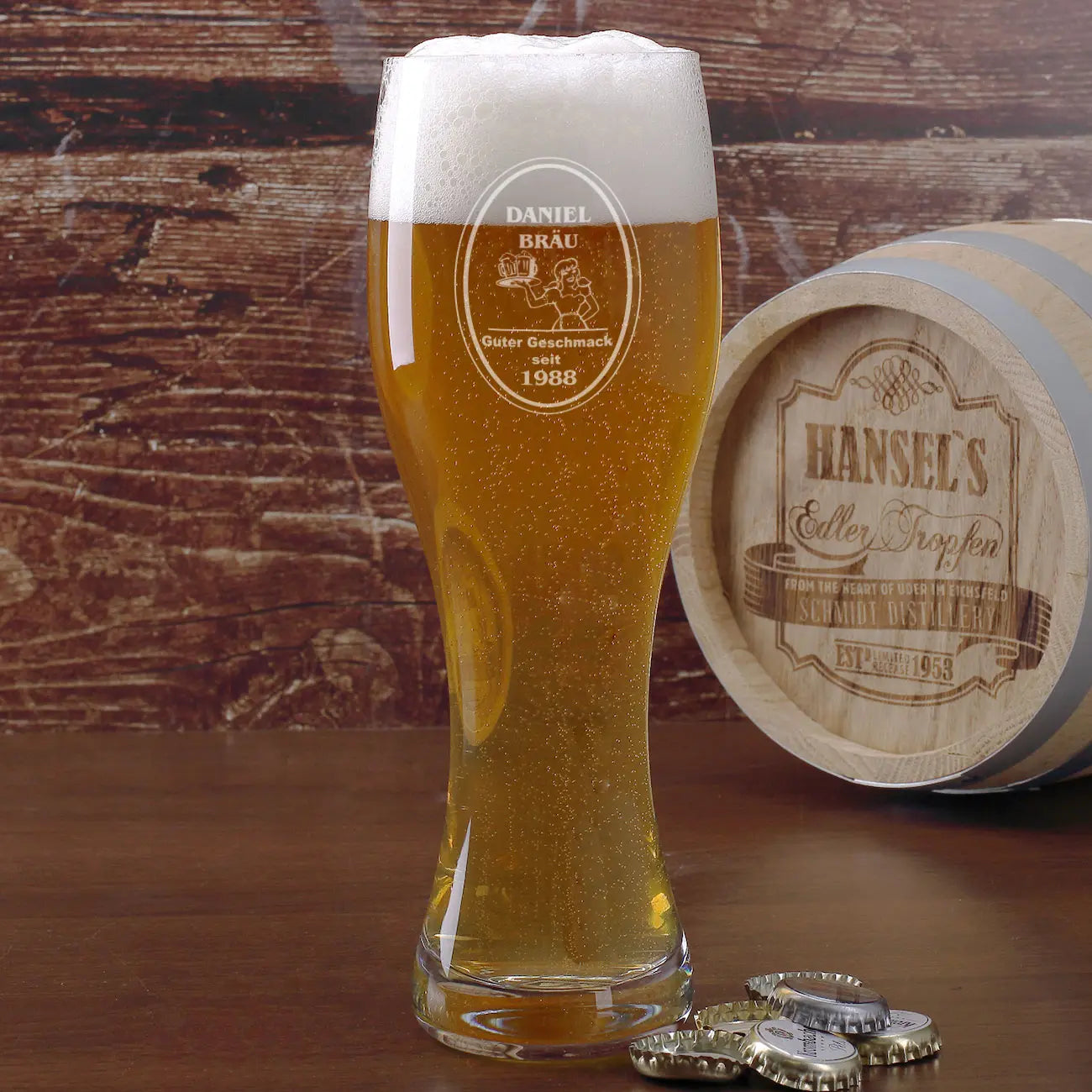 Personalisiertes Weizenbierglas von Leonardo mit Wunschname und Wunschjahr in zwei Größen