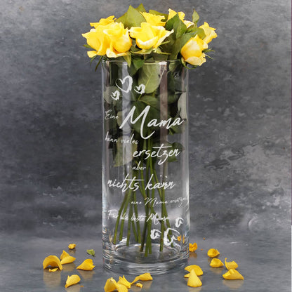 Mit Spruch gravierte Glasvase 