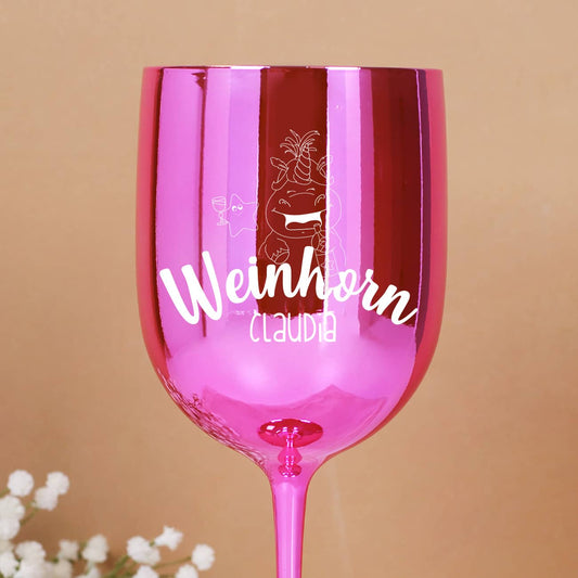 Knuddelhorn Motiv mit Schriftzug "Weinhorn" und Name nach Wunsch als Gravur
