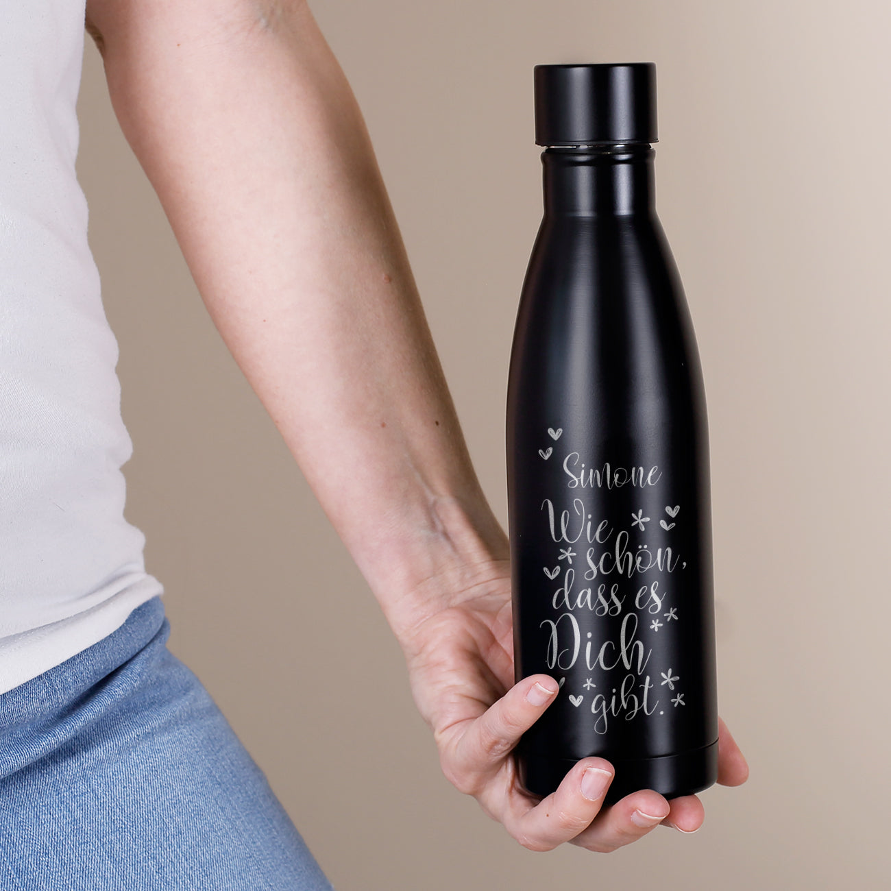 Wie schön, dass es Dich gibt. - Thermosflasche in zwei Farben mit Namensgravur