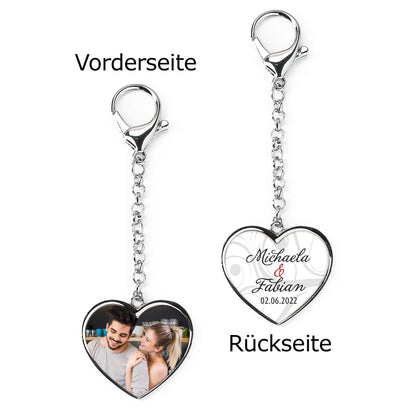2-seitiger Schlüsselanhänger zur Hochzeit mit Foto, Namen und Datum