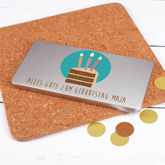 Bedruckte Blechbox zum Geburtstag