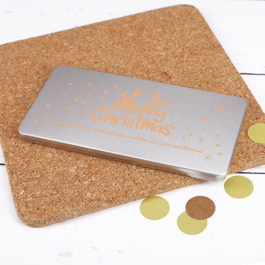 Schmale Blechdose als Verpackung für Geldgeschenke & Gutscheine