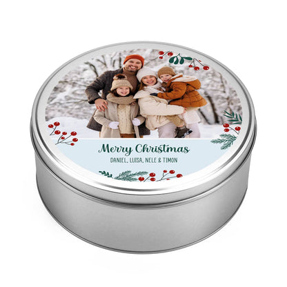 Weihnachtliche Plätzchendose mit Ihrem Foto und Text
