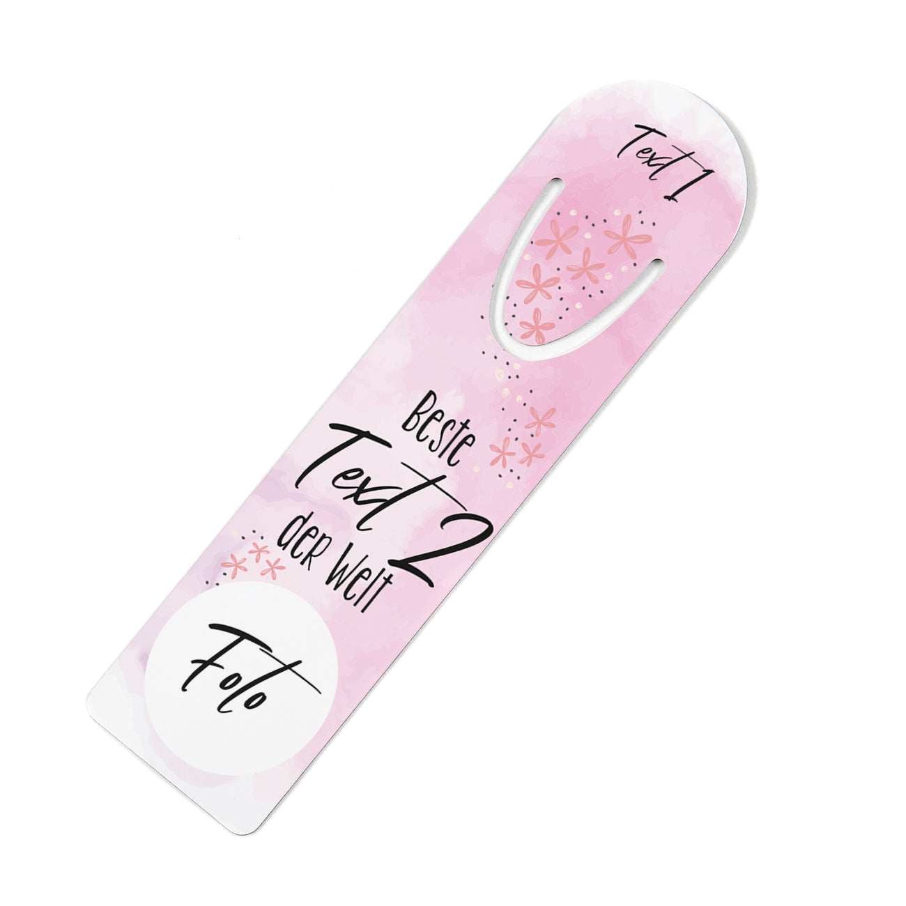 Lesezeichen aus Metall bedruckt mit Foto und Wunschtexten "Beste ... der Welt"