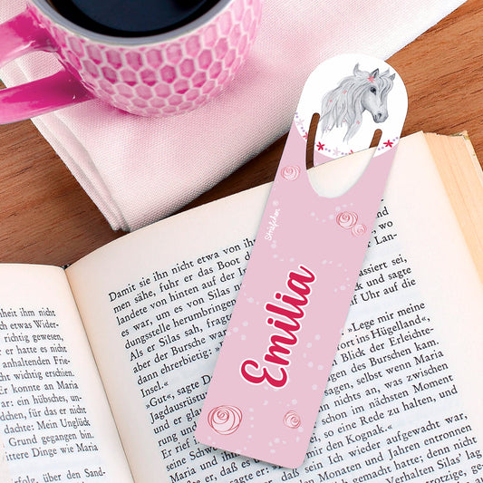 Lesezeichen mit Schimmel, Blumen und Name