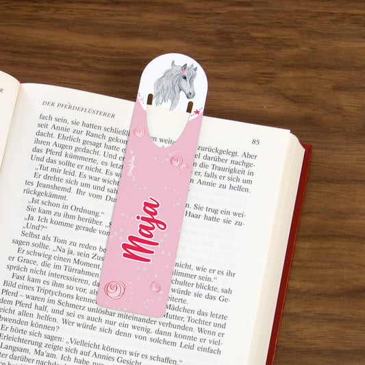 Lesezeichen mit Schimmel, Blumen und Name