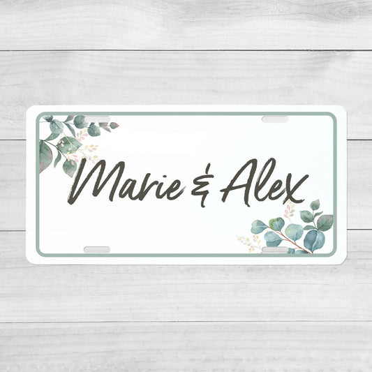 Blechschild mit Namen und Eukalyptus bedruckt