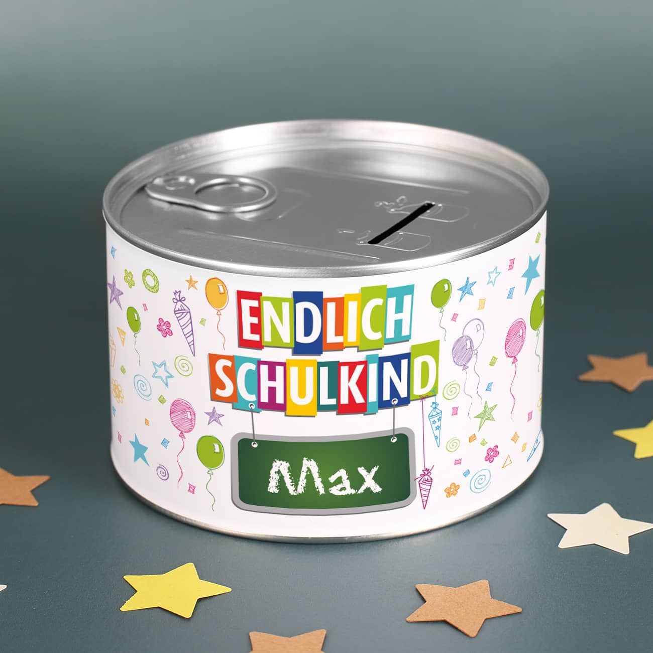 Endlich Schulkind Spardose zur Einschulung mit Name personalisiert