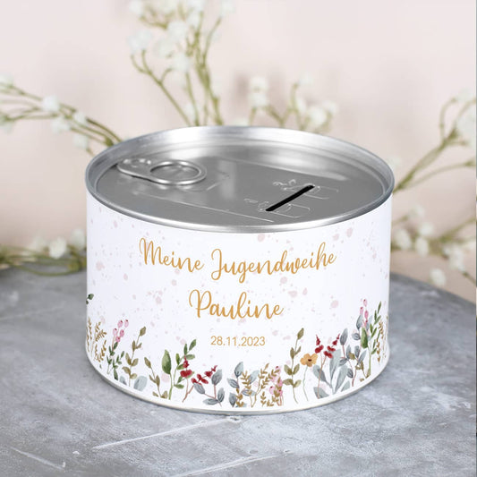 Spardose zur Jugendweihe mit Name und Datum personalisiert 
